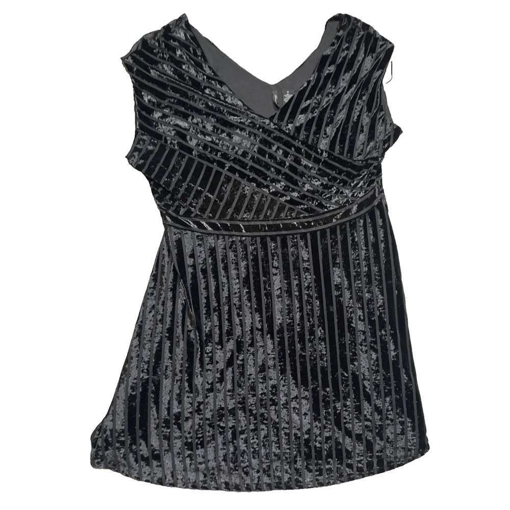 NEW‎ DIRECTIONS CURVY Dress Short Sleeve Crushed Velvet Whimsigoth Black Sz 3XL